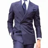 Costumes pour hommes à double boutonnage à fines rayures hommes pour les smokings de mariage 2 pièces coupe ajustée formel affaires petit ami homme costume ensemble veste avec pantalon