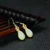 Dangle Earrings Selling Natural Hand-carved White Jade Lute 925 Silver Gufajin Inlaid Studs Fashion Jewelry Women Luck Gifts1