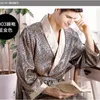 Mäns Sleepwear L-3XL Hem Silk Robesummer Thin Long Sleeve Robe Large Size Bathrobe 21-1018men's