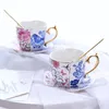 Kupalar seramik retro kahve fincanları ve tabak seti asimetrik mavi beyaz porselen çay fincanı öğleden sonra çay