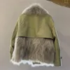 Pêlo feminino de inverno pU casaco de couro