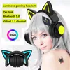 Headsets GAINBANG Cat Ear Wireless Bluetooth Headphone 7.1 Channel Stereo Music Game Earphone With Bilateral Mic Noise Reduction Headsets 230314