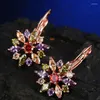 Dos Boucles D'oreilles Vente Boutique Fleurs Colorées Strass Et Vente En Gros