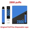 Puff Flex originale 2800 sbuffi Penna di vaporizzazione usa e getta E sigarette kit da 10 ml DEVISIBILE DI POD 5% 10 ml 1500 mAh vs Bang Elux Infinity ESCO barre