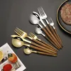 Dinnerware Sets Household Stainless Steel Tableware Set Western Steak Knife Fork Spoon Imitation Wood Grain