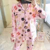 Kadınlar için Kadınlar İçin Anime Baskı Pijama Setleri Uzun Kollu Pamuk Pembe Pembe Pijama Mujer Kadın Gecesi Harajuku Dropship 230314