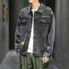 Herrjackor japan stil mens jeans jacka svarta denim jackor höft pop streetwear cool man kappa stor storlek m-5xl bomberjacka för manliga pojkar 230313