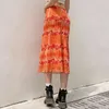 Skirts Summer Women Boho Beach Casual Female High Waist Floral Printing Orange Midi Skirt Party Holiday Y2K Clothing