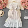 Summer new gentle style round-neck dress with water-soluble hollowed-out lace waist shows thin dress elegant temperament big swing skirt