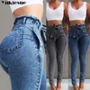 Kvinnors jeans pojkvän hål rippade kvinnor byxor cool denim vintage för flicka hög midja casual kvinnlig smal kvinna 230313