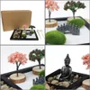 Objetos decorativos Estatuetas Jardim Zen Japonês Mesa de Areia Miniatura Buda Artesanato Decoração de Casa Mesa Mini Kit Para Escritório 230314