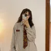Camicette da donna HOUZHOU Camicie a righe vintage con cravatta Manica lunga oversize Camicetta stile giapponese Abiti estetici da donna Hippie Autunno