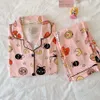 Kvinnors sömnkläder anime tryck pyjamas uppsättningar för kvinnor långärmad bomulls sömnkläder rosa pijama mujer kvinnliga nightsuit harajuku dropship 230314