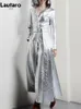 Women's Jackets Lautaro Spring Autumn Long Cool Silver Shiny Reflective Pu Leather Trench Coat for Women with Hood Luxury Runway Fashion 230313