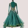 Stage Wear Green National Standard Modern Dance Costume Big Swing Dress Practice Clothes Women Ballroom Waltz