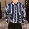 Camicie casual da uomo Taglie forti 5XL-M Camicie coreane a maniche lunghe a righe Abbigliamento uomo Semplice Slim Fit Business Casual Camicetta da ufficio Homme 230314