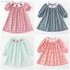 Robes de fille Girlymax Automne Thanksgiving Bébé Filles Smocké Plaid Citrouille Tournesol Turquie Robe Tissée Enfants Vêtements Volants Gingham R230921