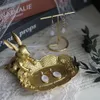 Decorative Objects Figurines Cute Golden Bunny Figurine Jewelry Ring Tray Easter Rabbit Statue Resin Animal Sculpture Home Table Desk Ornament 230314
