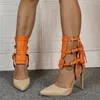 Платье обувь дамы сексуальные шпильки с твердым цветом поперечный ремешок для погрейка для банкет -вечеринки высокий топ заостренные одинокие ботинки для женщин