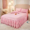 Bed Skirt Embroidery Lace Princess Bed Skirt Double Layer Ruffles Bed Sheet Queen Size Bed Decoration Skirts Pillowcase Wedding Gifts #/ 230314