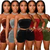 Summer Women Two Pieces Pants Outfits Solid Color Off Shoulder Tracksuits Sexy Crop Top Shorts with Pocket Jogger Suits Plus Size