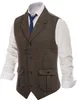 Mens Vests Mens Casual Suit Vest Notch Lapel with Two Pockets Herringbone Waistcoat for Wedding Groomsmen Men Vest 230313