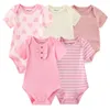 Bodysuits Unisex 5pieces bebek kız giysileri düz renkli pamuklu erkek bebek giysileri set çizgi film baskısı yaz bebes 230313