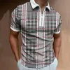 Mäns T-shirts Summer Men's Casual Fashion Zipper Polos Digital Printed Stripe Plaid Mönster Mens Polo Shirts Kort ärm Mänkläder 230313