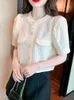 Blusas femininas moda de verão elegante e elegante camisa manga mulher casual chiffon redond round tops curtos blusas food mujer 24581