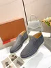 Loro Piana Summer Casual Shoe Charms Embellished Walk Suede Loafers Shoes Beige äkta läderkomfortlipp på lägenheter Mens Women Luxury Designer Flat W0Z5#