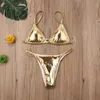 Kvinnors badkläder Summer Push Up Padded Bh Bathing Suit Beach Wear Women Sexig Thong Bikini Set Silver Gold Sequinis Biquini 230313