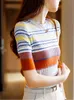 Women's T-Shirt Women Clothes T-shirt Striped Knit Tops Summer Thin Short Sleeve Round Neck Tee Shirt Femme Korean Fashion T Shirts Female Tees 230314