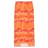 Skirts Summer Women Boho Beach Casual Female High Waist Floral Printing Orange Midi Skirt Party Holiday Y2K Clothing