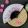 Party Favor Bamboo Flower Fold Handfans Bröllop Kinesisk stil Silkfläkt Barn Antik fällbara fläktgåva Vintage Party Supplies