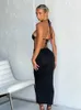 Feestjurken Cryptografische halter Uitgebracht mouwloze Backless Sundress For Women Elegant Outfits Club Party Sexy Black Jurk Dresses Kleding L230313