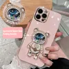Shiny Glitter Space Bear Quicksand Astronaut Cases Bracket Stand Holder Soft Silicone Plating Folding Holder Cover For iPhone 14 13 12 11 Pro Max 8 Plus XR Xs Max