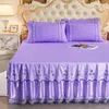 Jupe de lit 3 pièces ensemble de couleur unie luxe princesse lit romantique lit en dentelle douce lit king size en cuir avec 2 taies d'oreiller 230410