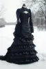 Wedding Victorian Vintage Gothic Black Bustle Historical Medieval Bridal Gowns High Neck Long Sleeves Corset Winter Cosplay Masquerade Dresses