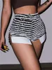 Women's Shorts Tossy Summer High Waist For Women Slim Black And White Knitted Zebra Striped Fur Female With Hemline 230314