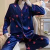 Pijamas de seda de cetim de roupas femininas conjunto feminino desenho animado de manga cheia de manga de dormir pijamas terno de roupas caseiras 2 peças Loungewear PJS PLUS TAMANHO 230314