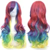 Syntetyczne peruki Soowee Long Ombre Rainbow Cosplay Peruka z grzywką czerwone żółte purpurowe zielone włosy niebieskie dla czarnych kobiet 230314