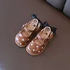 Düz ayakkabılar yürümeye başlayan çocuk kızının Mary Janes zarif sırt bowtie bej haki dört sezon çocukları deri 21-30 polka nokta hafif çocuk ayakkabıları p230314