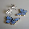 Studörhängen Fantasy Blue Leaf Flower for Women Charms Tillbehör Lady Girl Party Statement Butterfly Jewelry