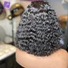 Court Bob Deep Curly Perruques de Cheveux Humains Préplumé Brésilien 4x4 Dentelle Fermeture Perruque Pour Les Femmes Remy 180 Densité LUFFY