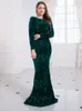 Party Dresses Royal Blue Stretch Sequin Floor Length Evening Night Dress Full Sleeve Bodycon Black Mermaid Party Dress 230314