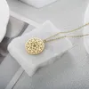 Pendant Necklaces Sun Flower Lucky Hollow Round Necklace Stainless Steel Gold Plated Sweater Jewelry Year Birthday Party Fashion Gift