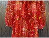 Robes décontractées Top qualité en mousseline de soie longue robe 2023 printemps été bohème plage femmes nœud col rouge imprimé fleuri lanterne manches Maxi