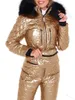 Trenchs pour femmes Combinaisons à capuche d'hiver Parka Col en fourrure Garniture Costume de ski chaud Fermeture à glissière droite One Piece Femmes Survêtements décontractés avec Wais