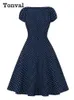 ثياب الحفلات Tonval Tie Tie Sweetheard Neck Polka Dot Vintage Women Summer Dress Thight Weist Retro Female Dresses 1950s Style 230314