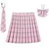 Skirts Women Plaid Pleat With Necktie Bowtie XS 5XL Harajuku Preppy Mini Japanese School Uniforms Girls Summer Jupe Kawaii 230313